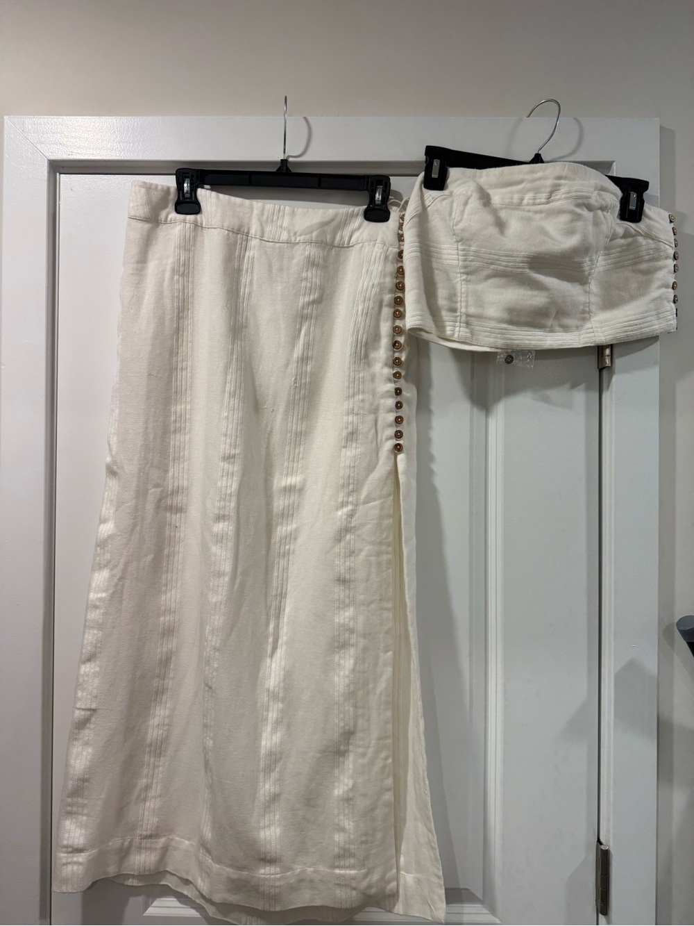 Free PeopleCream Textured Maxi Skirt with Side Button Detail